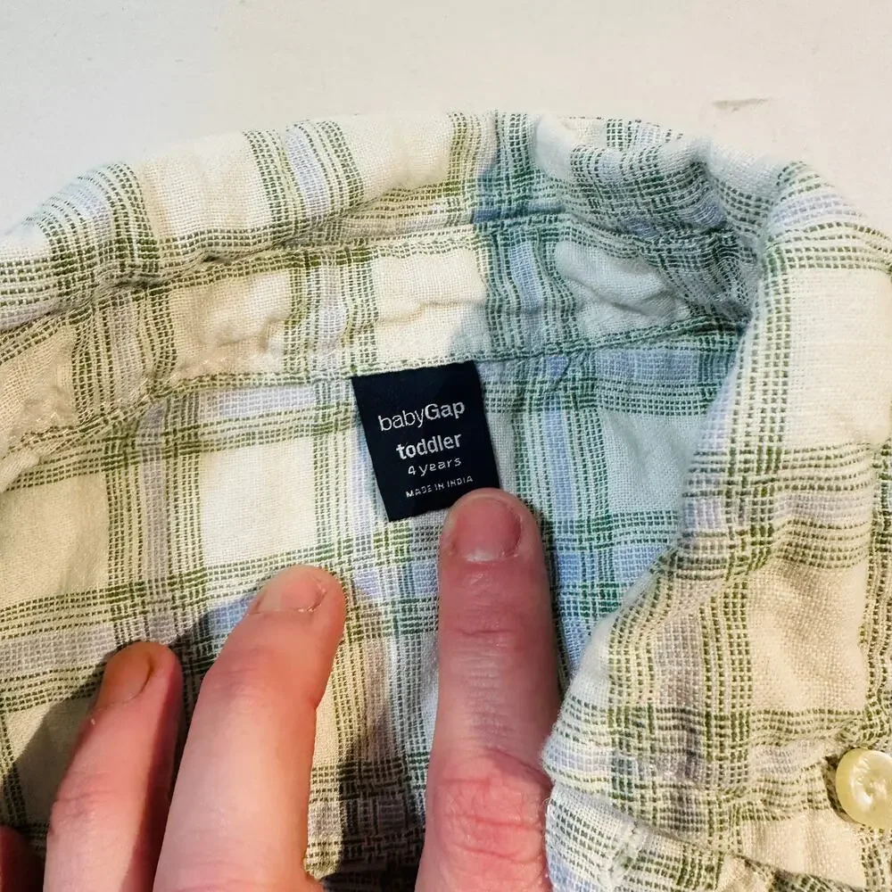 Baby Gap 100% Green Plaid Flannel Button Down Long Sleeve Top Sz 4